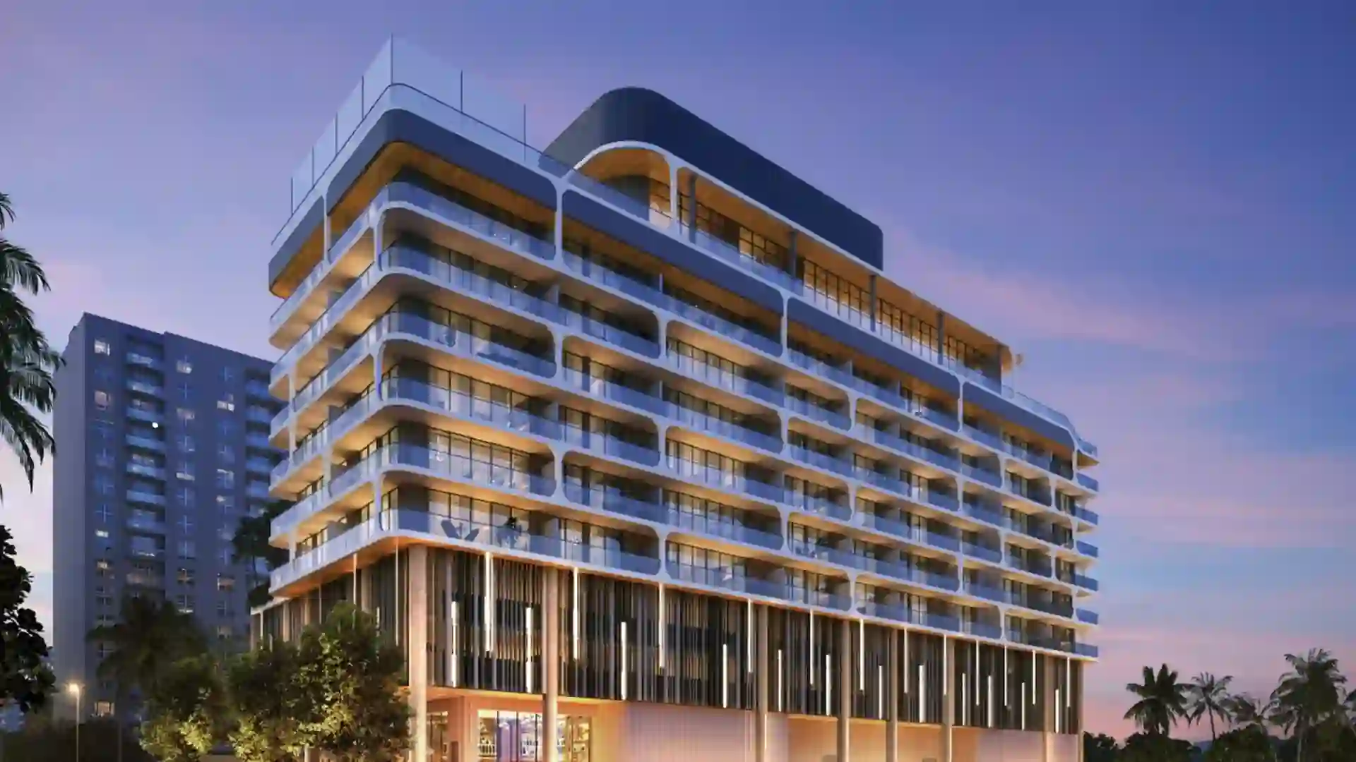 Exterior view of Ella Miami Beach, a luxury development in Miami Beach