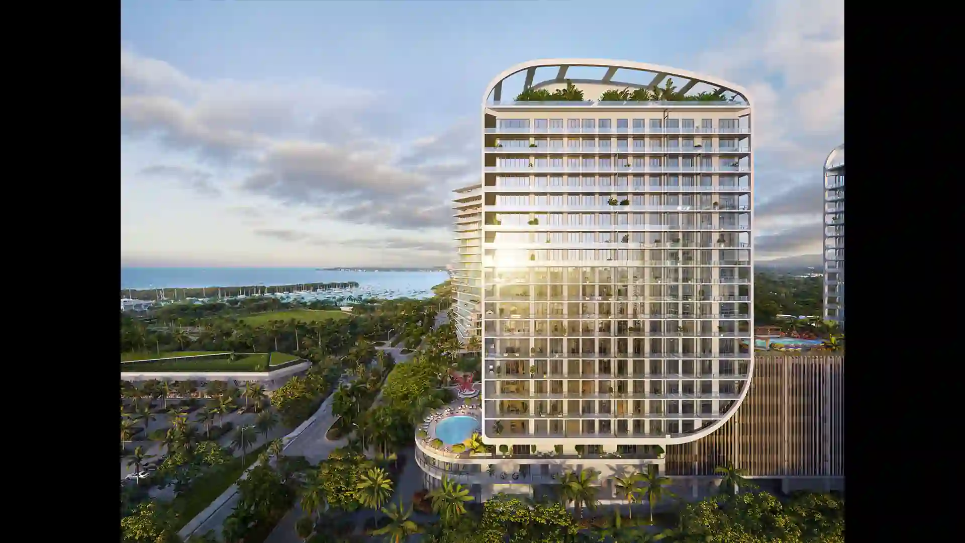 Exterior view of Mr. C Residences Coconut Grove, a luxury development in Miami, FL