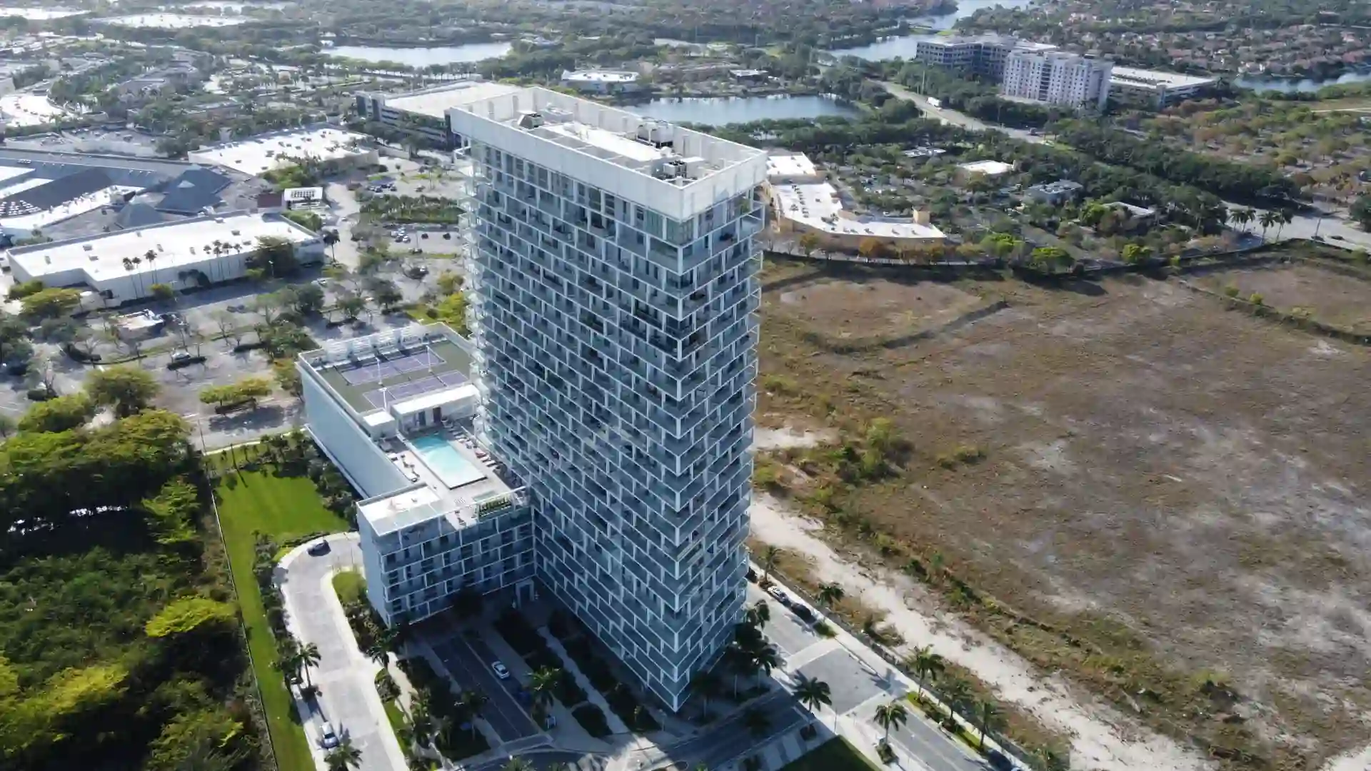 Exterior view of One Metropica, a luxury development in Sunrise, FL