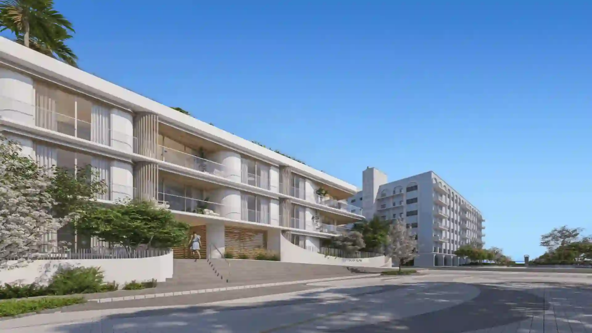 Exterior view of Surf Row Residences, a luxury development in Surfside