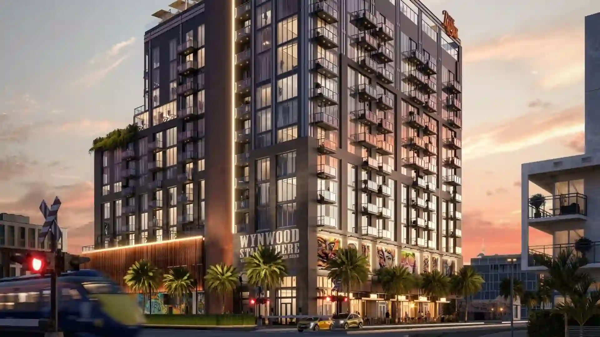 Exterior of The Rider Wynwood, a luxury development in Miami, FL.