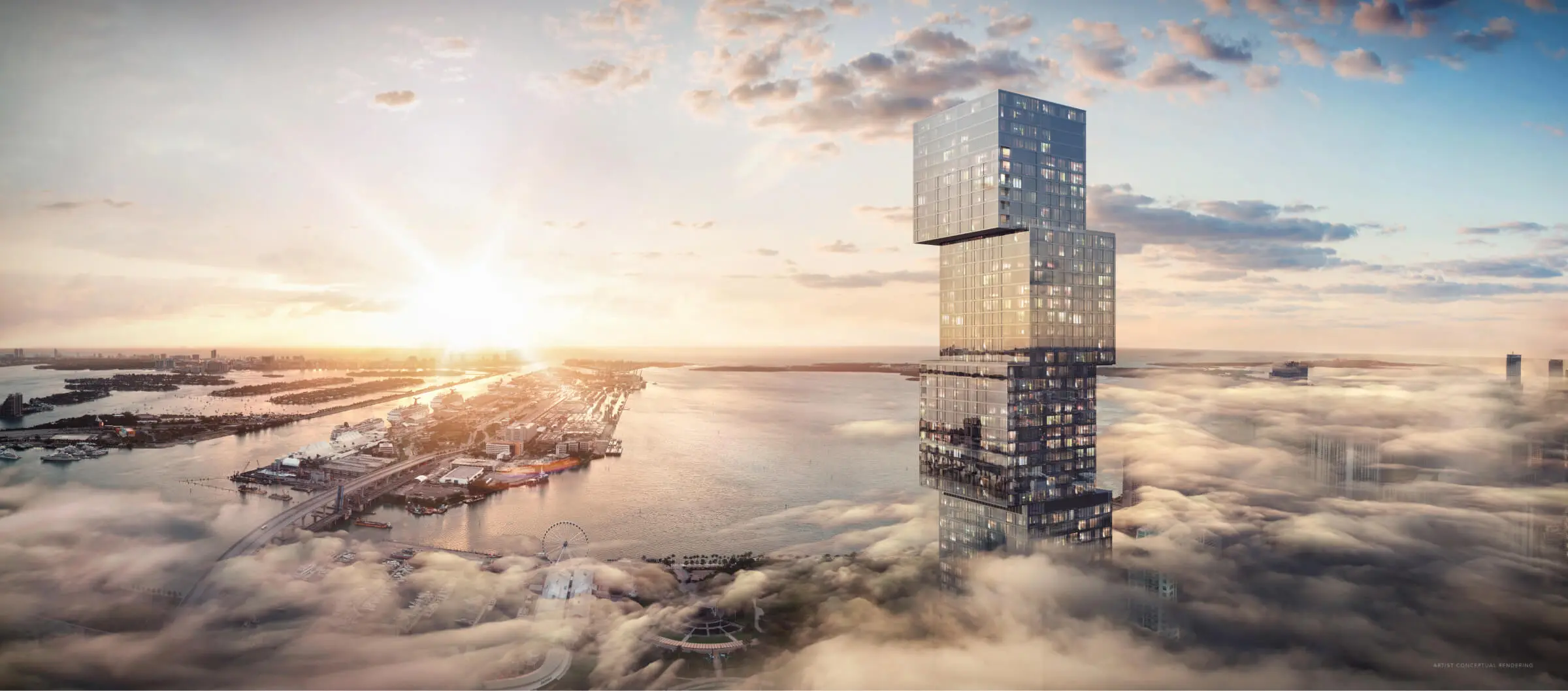 Exterior view of Waldorf Astoria Residences, Miami, a luxury development in Downtown, Miami